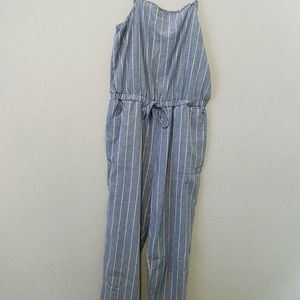 Blue and White Striped Jumpsuit
